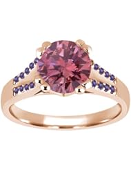 1.10 Ct Round Pink Diamond Purple Amethyst 18K Rose Gold Ring