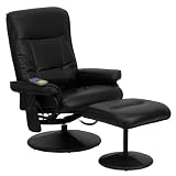 Massaging Black Leather Recliner and Ottoman (Black) (42H x 33W x 41D)