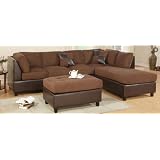 3pcs Sectional Sofa Set with Ottoman in Chocolate Finish by 