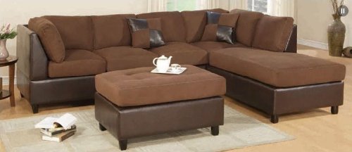 3pcs Sectional Sofa Set with Ottoman in Chocolate Finish