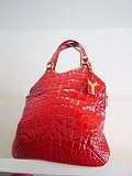 YSL Oversized Red Patent Croc Embossed Tribute Handbag