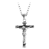 Stainless Steel Jesus Christ Crucifix Cross Mens Pendant Necklace 