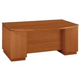 Bush Furniture Milano Bow Front Double Ped Desk, Golden Anigre by Bush Furniture