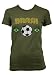 (Cybertela) Brasil Flag Soccer Ball Junior Girl's T-shirt Country Sport Tee (Olive Green, Medium)