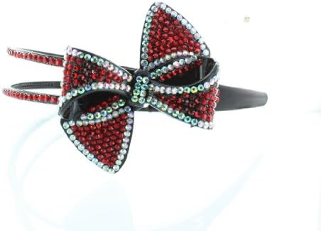 Bling Bling! Ribbon - Bow Headband with Red & Clear Rhinestones - Crystals. Perfect for Women, Teens & Girls, Bling Bling Hair Accessory