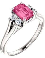 14K White Gold 7.00x5.00mm Emerald Cut Pink Tourmaline and Diamond Ring -- LIFETIME WARRANTY