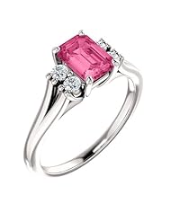 Platinum 7.00x5.00mm Emerald Cut Pink Tourmaline and Diamond Ring -- LIFETIME WARRANTY