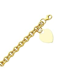14K Yellow Gold Heart Fashion Link Bracelet with Lobster Claw Clasp - 7.5" Inches