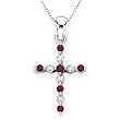14K White Gold 0.11 ct. Diamond with Alternating 1/4 ct. Ruby Cross Pendant with Chain
