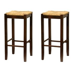Bar Stool, 29 Rush Seat Walnut Finish S 2 by Winsome