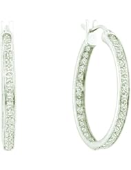 1.00 Carat (ctw) 14k White Gold Round White Diamond Ladies Millgrain Hoop Earrings