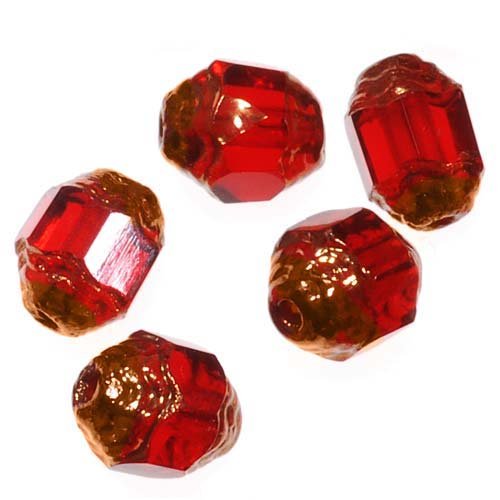 Czech Glass 7mm Art Deco Cathedral Beads 'Ruby' Red / Gold Ends (25)