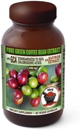 Green Coffee Bean Extract with GCA & 50% Chlorogenic Acid - 400mg | Saffron Extract - 88mg