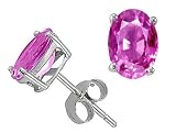 2.00 cts Genuine Lab Created Pink Sapphire Oval Earring Studs - 14kt White or Yellow Gold