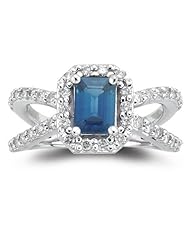 0.63 Cts Diamond & 1.50 Cts Blue Sapphire Ring in 14K White Gold