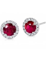 2.75 ct Ladys Ruby Stone and Round Cut Diamond Stud Earrings 18 karat White Gold