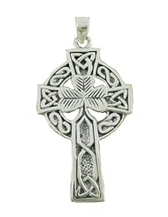 New Sterling Silver Celtic Shamrock Cross Pendant