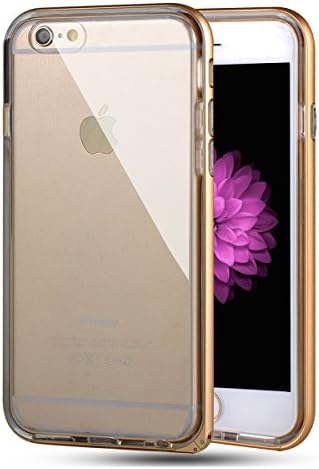 iPhone 6s case , Kanway(TM) bumper aluminum Metal Frame [Scratch-Resistant] [Shock Absorbent] [No Signal Affect ] Hybrid Case Clear Back Cover for iPhone 6s/iPhone 6 (Gold)