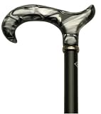 Walking stick cane - Onyx pearl. This walking cane has a derby lucite onyx pearl handle designed for that elegant lady. This walking aid has a 36 inch long hardwood black shaft. This wooden cane has a weight capacity of 250 pounds.