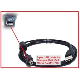 6FT PTC Premium USB A to mini-B 8pin USB cable for Nikon Coolpix 775 and Olympus D40,C40, certian Mp3's and PDA's