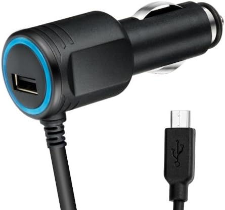 Steepower 12W / 2.1A Dual-Port Car Charger with Built-in Micro USB Coiled Cord for Android, Provide Simultaneous Full-Speed Charges to iPads and Smartphones (Micro USB Car Charger)
