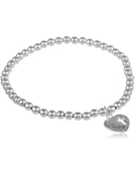 Sterling Silver 4mm Bead Stretch Bracelet with Heart and Cut-Out Cross and Faith Charm, 7.5"