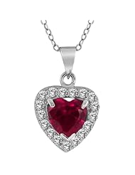 2.00 Ct 7mm Heart Shape Created Ruby With Cubic Zirconia Silver Pendant 18"