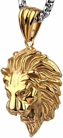 Salon Jewelry Punk Men's Stainless Steel Animal Lion Head Shape Pendant Necklace 24 inch Chain