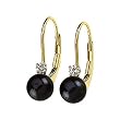 14K Yellow Gold Akoya Cultured Black Pearl and Diamond Earrings - 6.00mm