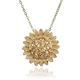 18k Yellow Gold Overlay Sterling Silver Matte Finish Citrine Sunflower Pendant, 18"