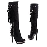 Damen Schuhe, STIEFEL, HIGH HEELS PLATEAU MIT REIßVERSCHLUSS, CA-02, Synthetik in hochwertiger Wild Leder Optik