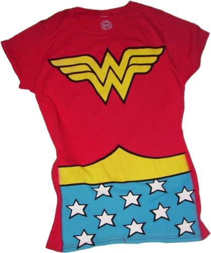  Wonder Woman Costume All-Over Print Crop Sleeve Fitted Juniors T-Shirt