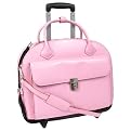 Ladies Leather Detachable Laptop Case on Wheels with Removable Sleeve - Pink