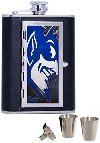 DUKE BLUE DEVILS COLLEGE Custom Personalized Printed 6oz Black Faux Leather Hip Flask