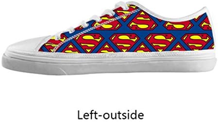 Generic Super Heroes Series Anime Comic Cartton Manga Superman Super Man Fashion Hipster Personalized Cool Design For Custom White Round Toe Low Lace-Up Zippered Breathable Canvas Loafer Running Shoes For Women Girl Ladies (Model001)