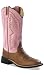 Old West Ladies Leather Broad Square Toe Cowgirl Boots - Tan Canyon / Pink