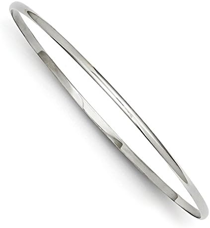 14K White Gold Solid Polished Half-Round Slip-On Bangle Bracelet, 7.5 inches x 2mm, Women Jewelry
