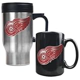 Detroit Red Wings - Stainless Steel Travel Mug & Black Ceramic Mug Set - Primary Logo