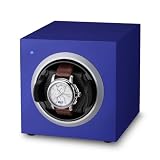 Single Automatic Watch Winder Genuine Wood Battery Operated with AC Electric Power Adaptor Works Inside Safe Swedish Design - Blue