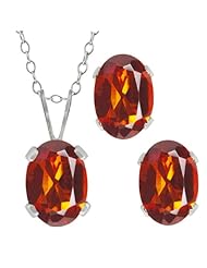 1.50 Ct Oval Orange Red Madeira Citrine Sterling Silver Pendant Earrings Set