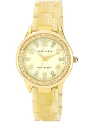 Anne Klein Womens 10/9956CMHN Swarovski Crystal Accented Gold-Tone Horn Resin Watch