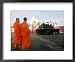 Thai Monks Watch as Soldiers Guard an Area Near Crucial Government Buildings Bangkok, Thailand Associated Press Collection Framed Art Poster Print, 22x18