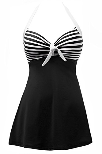 Swimsuit,YaYa Bay Womens Vintage Sailor Straps Halter Pin Up Swimsuit One Piece Cover Up Bathing Suit 4x Large Black