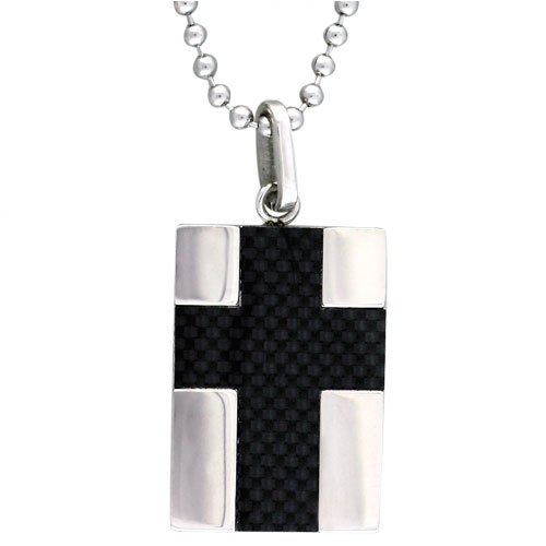 Stainless Steel Rectangular Black Cross Necklace Pendant