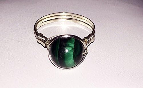 Handmade Sterling Silver Malachite Wire Wrapped Ring