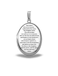 Sterling Silver Oval "Lords Prayer" Picture Locket 3/4 inch x 1 inch Sterling Silver