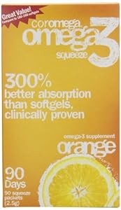Coromega Omega-3 Supplement, Orange Flavor, Squeeze Packets, 180 Squeeze Packets