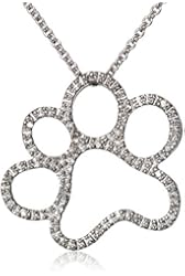Silver and Diamond Dog Paw Pendant Necklace (1/20 cttw)