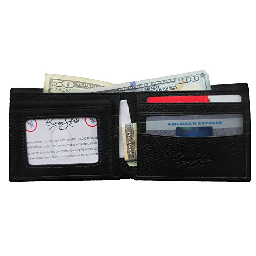 BARRONE SHIELD RFID Blocking Black Leather Wallet Protect From Identity Thefts REMOVABLE ID WINDOW PLUS EXTRA BILL POCKET WITH ZIPPER