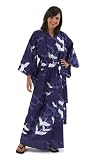 Ladies Cotton Kimono 'Shadow Crane' - Navy
